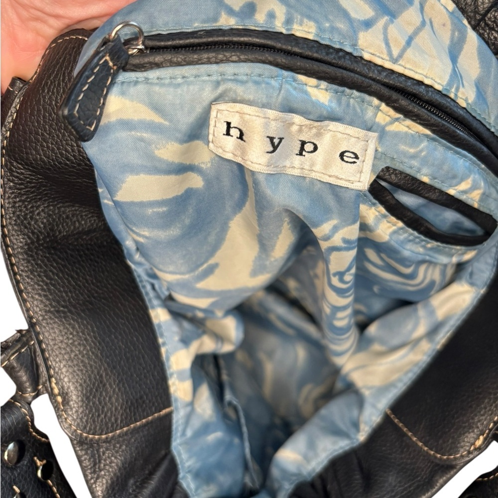 Hype Black Pebbled Leather Slouch Satchel Drawstring Buckle Y2K Shoulder Bag - Picture 11 of 11
